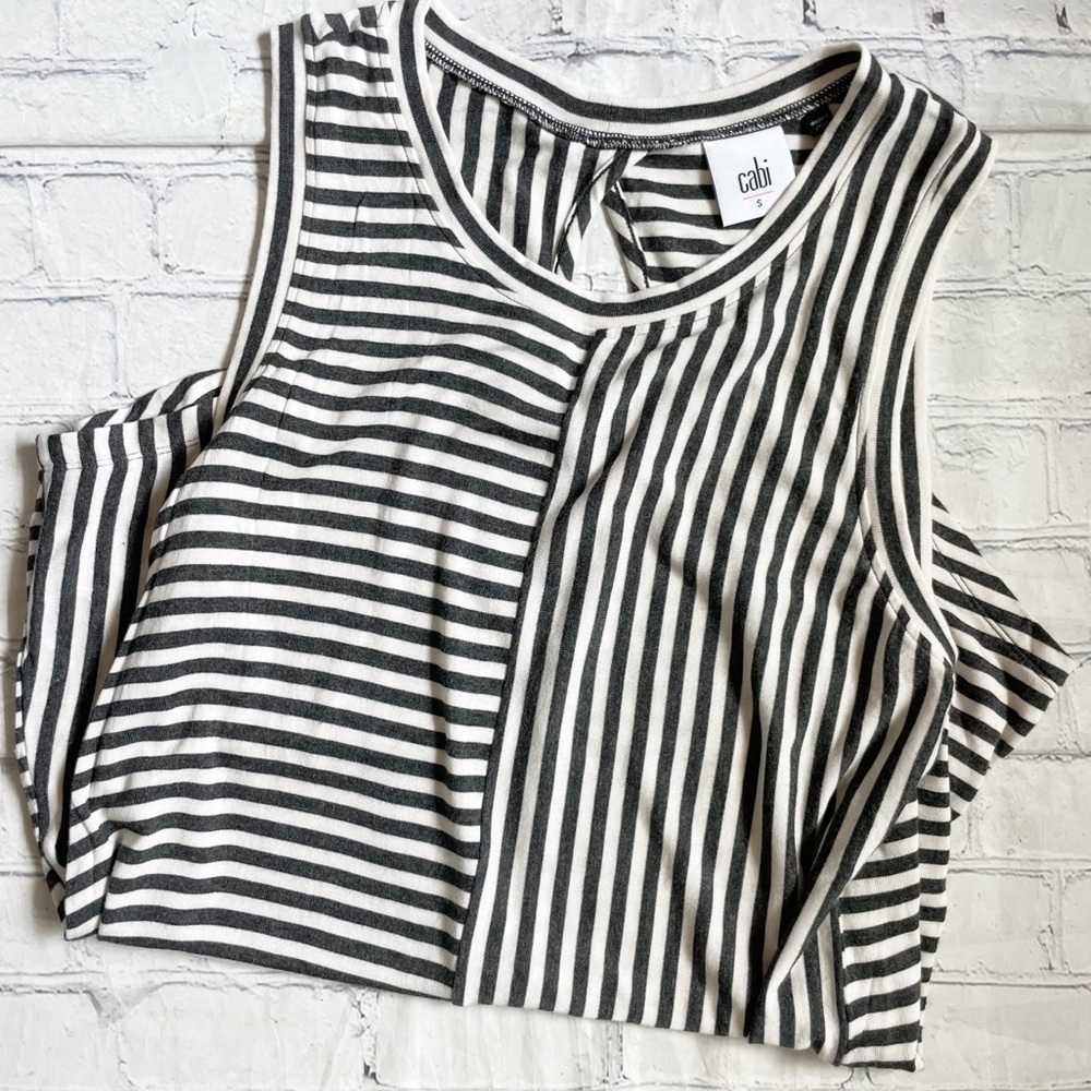 CAbi White & Grey Stripe Tank Top